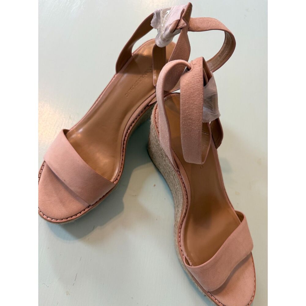 Banana Republic Pink Suede Espadrille Wedge Sandals Ankle Wrap Strappy